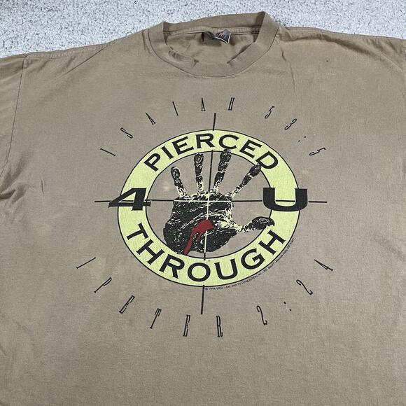 Vintage Jesus Living Epistles Shirt Mens XL Beige Pierced Through 4 U Christian - Picture 5 of 16